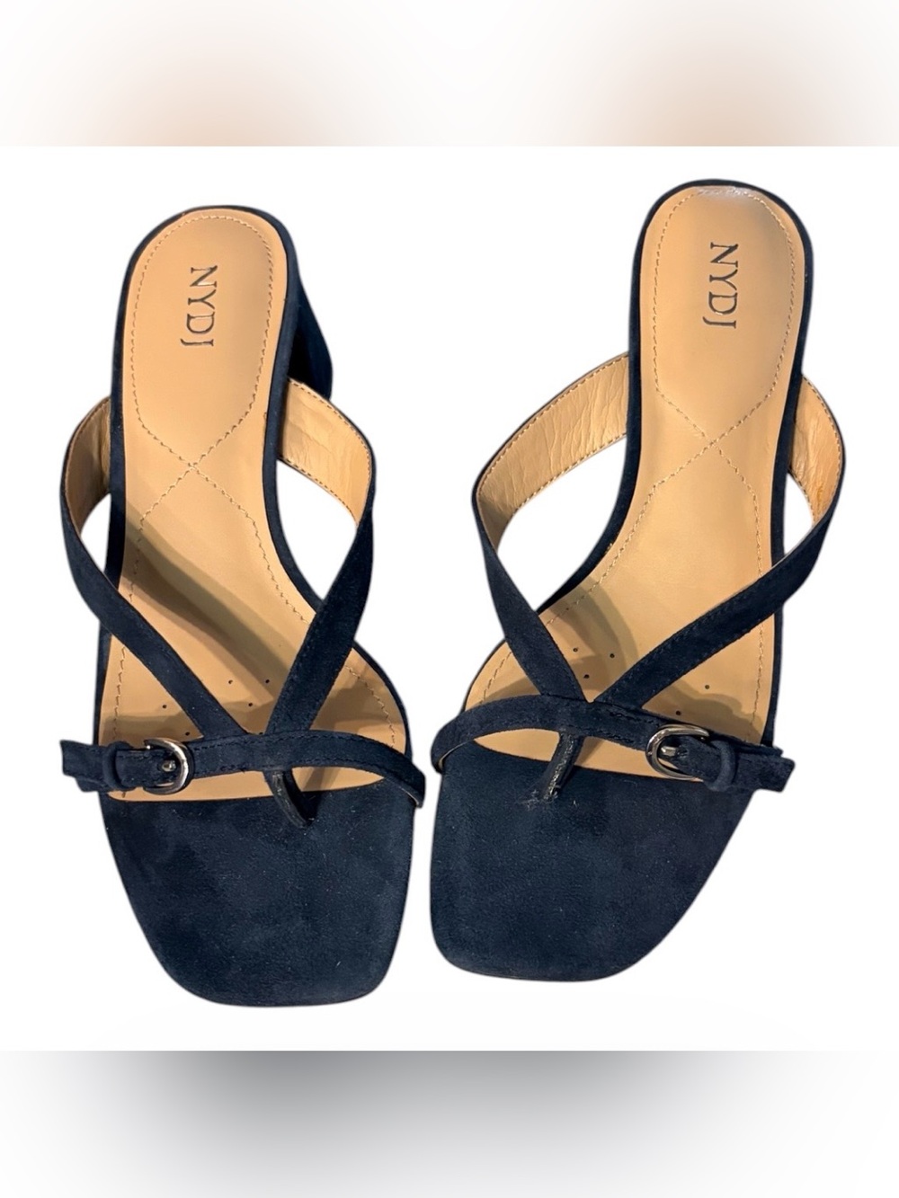 NYDJ Women's Blue Suede Strappy Buckle Heeled Sandals Size 7 New